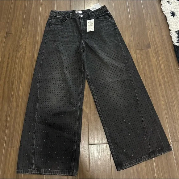 Zara studded wide leg jeans